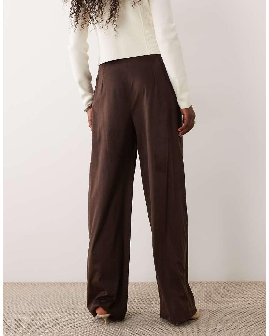 Vila Multicolor Faux Suede Wide Leg Pleated Tailored Pants