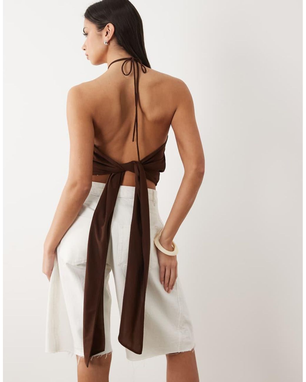 Gina Tricot Brown Halterneck Tie Top