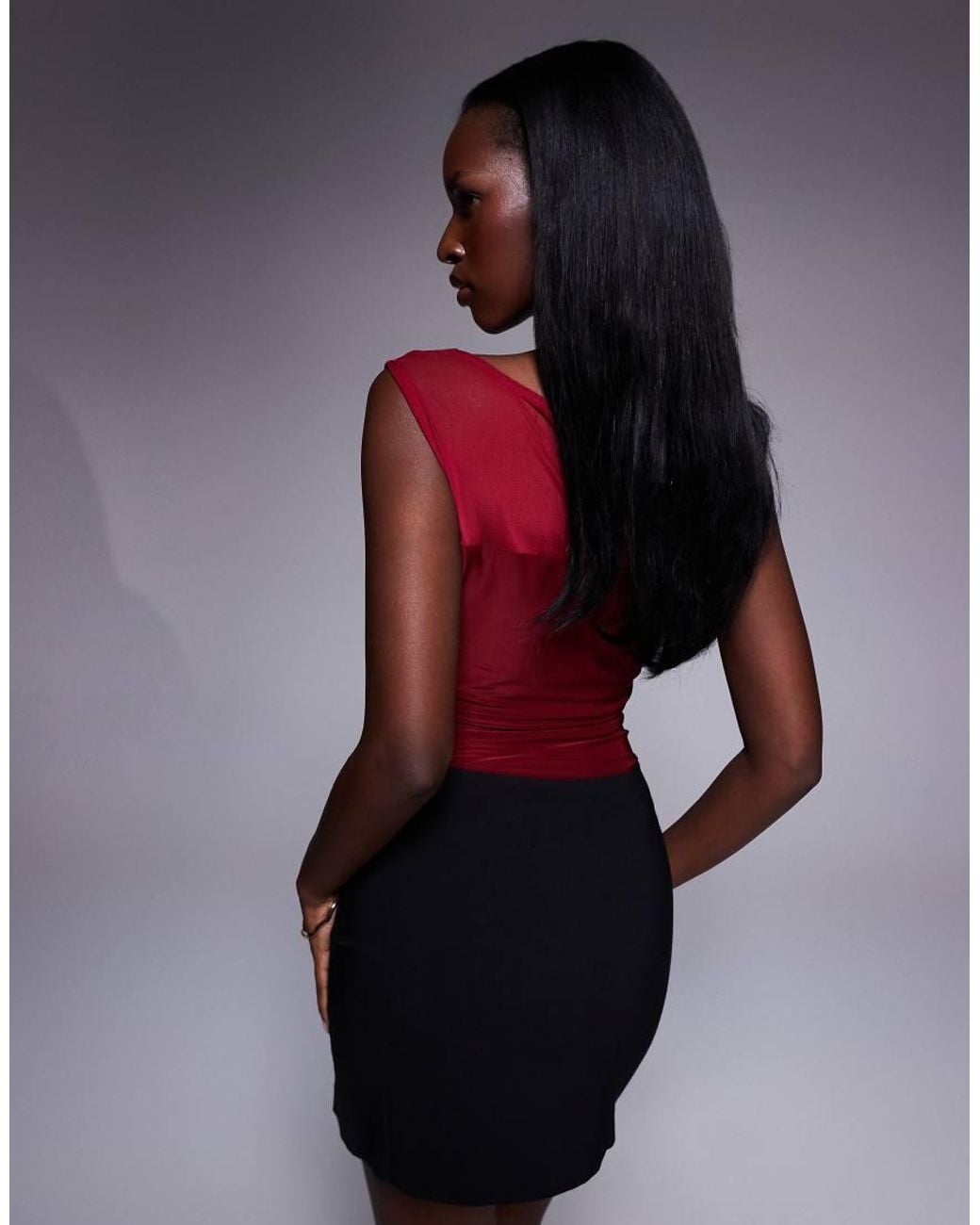 ASOS Red Cowl Front Mesh Slinky Mix Bodysuit