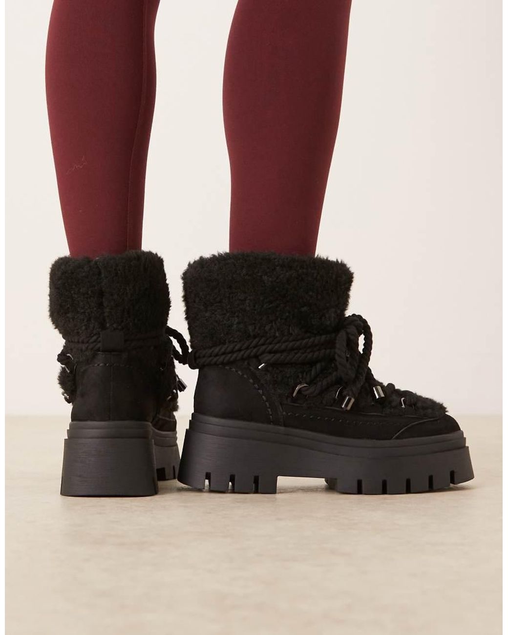 ASOS Black Acclaim Shearling Lace Up Snow Boots