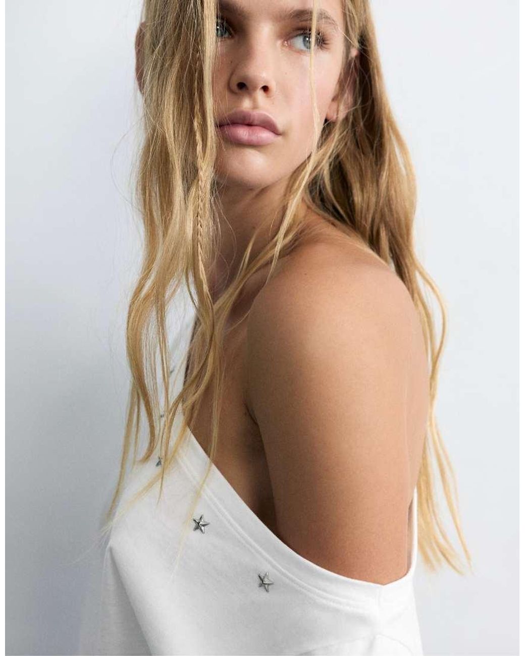 Pull&Bear White Asymmetric Star T-shirt