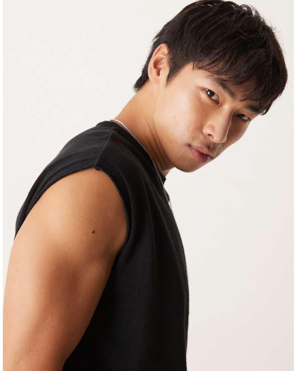 ASOS Black Oversized Knitted Crew Neck Vest for men