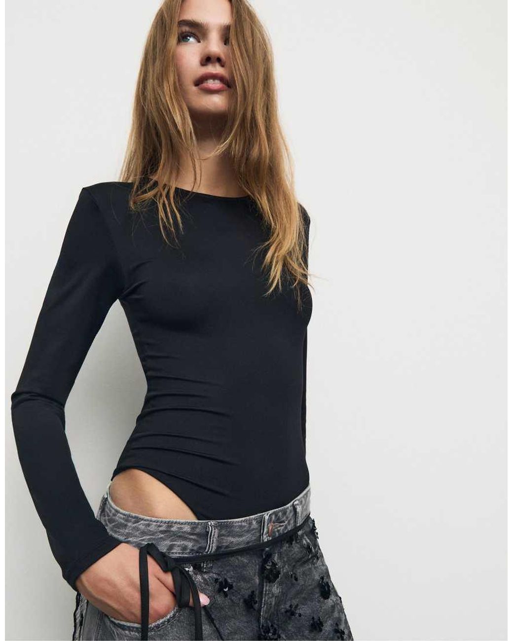 Stradivarius Blue Long Sleeve Polyamide Bodysuit