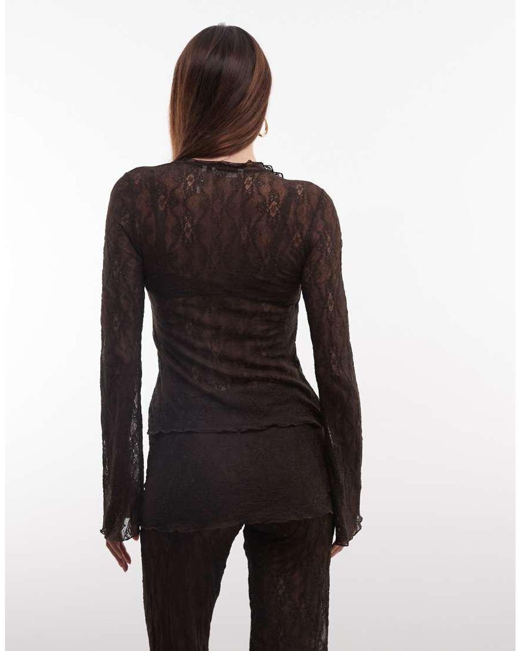 Monki Black Ruffle Lace Top