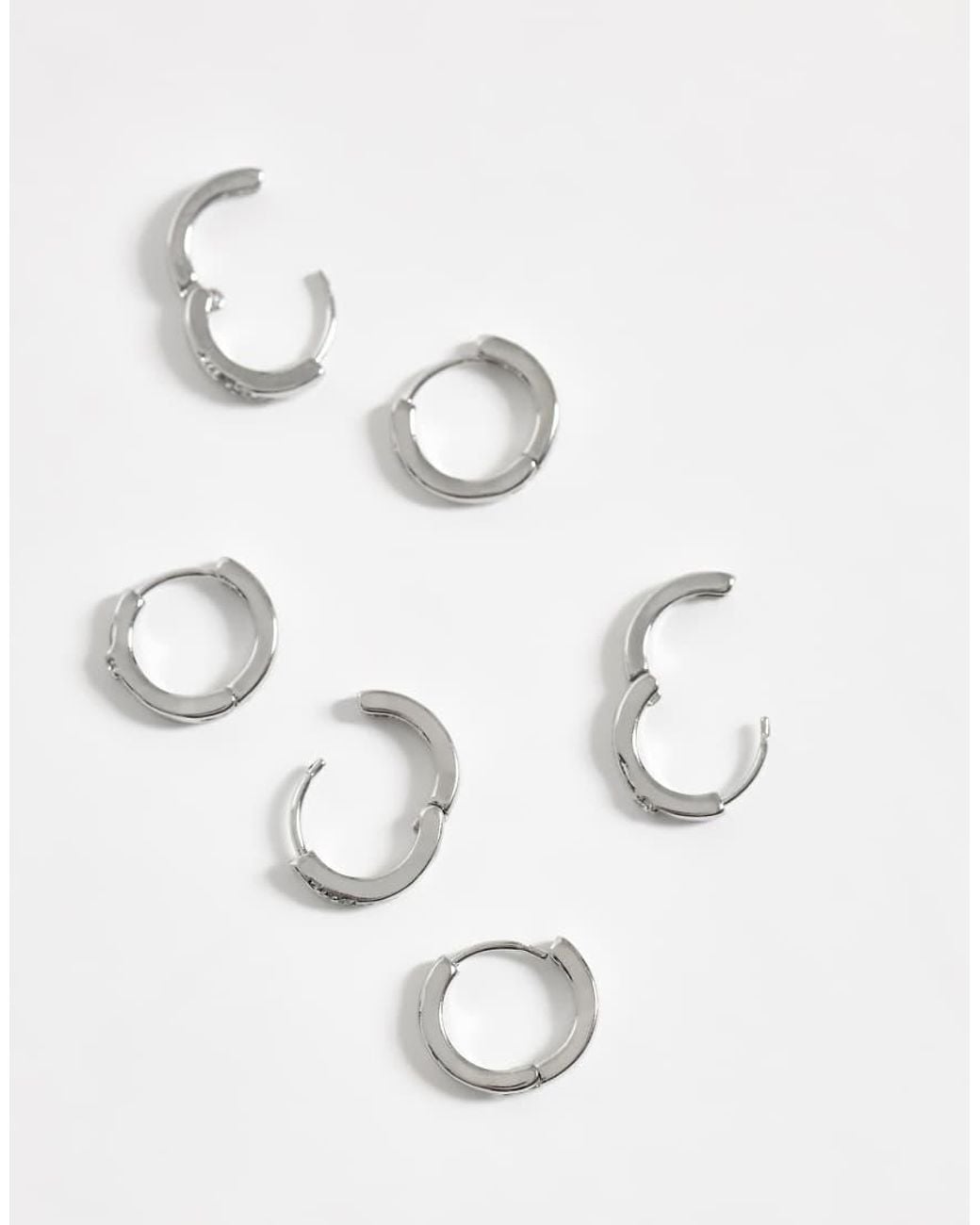 Pieces White 3 Pack Embellished Small Chunky Hoop Earrings