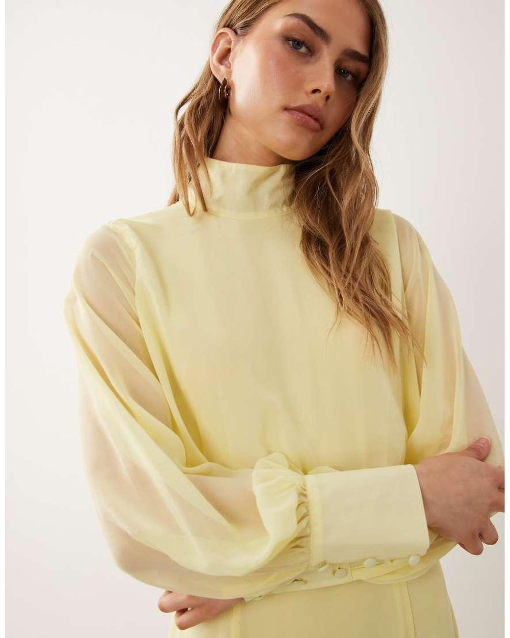 ASOS Yellow High Neck Deep Cuff Maxi Dress