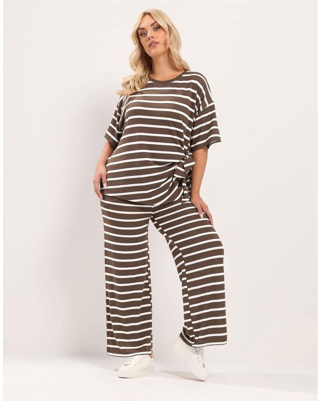 Yours Clothing Brown Stripe Side Knot Top