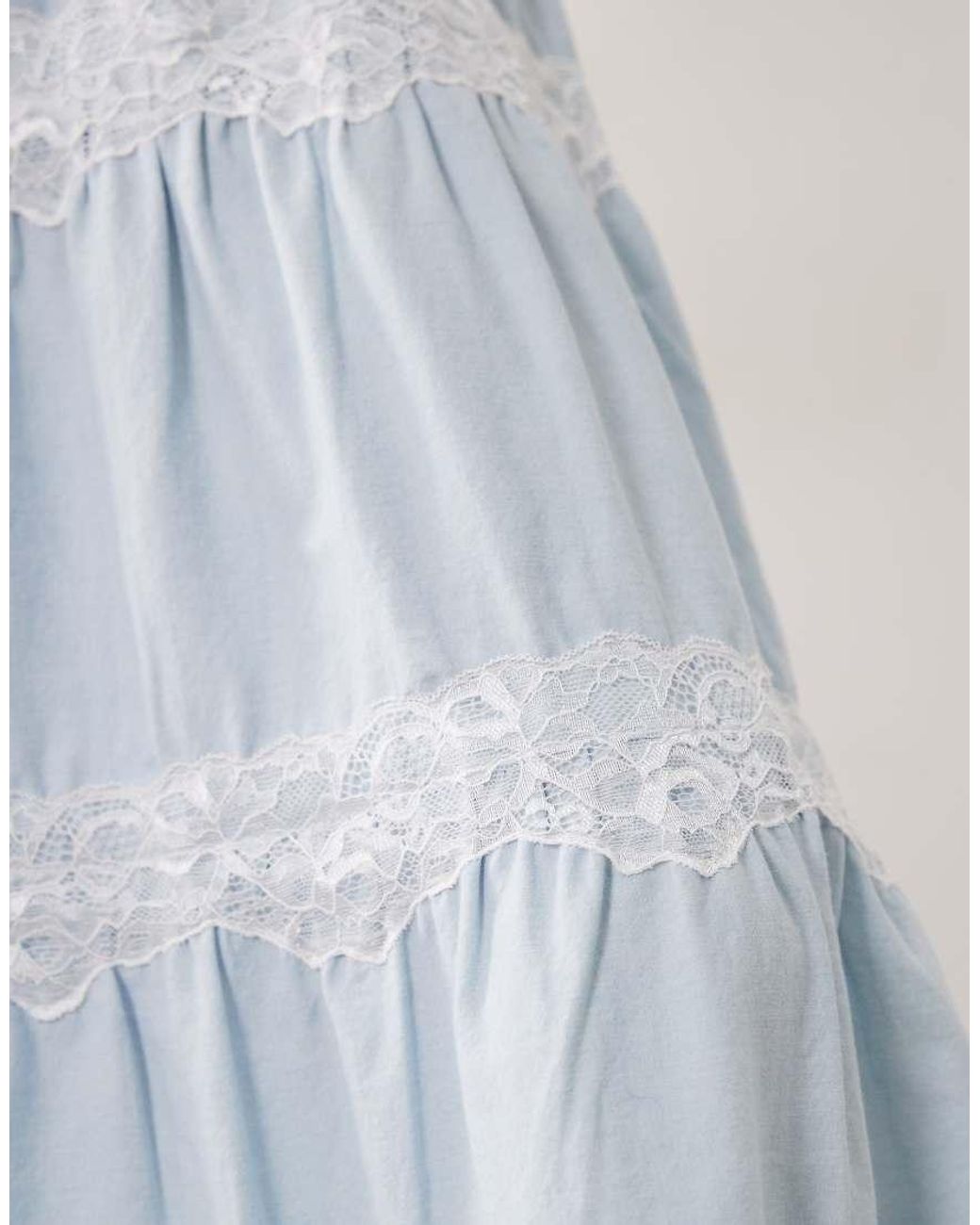 Miss Selfridge Blue Lace Mix Chambray Maxi Skirt