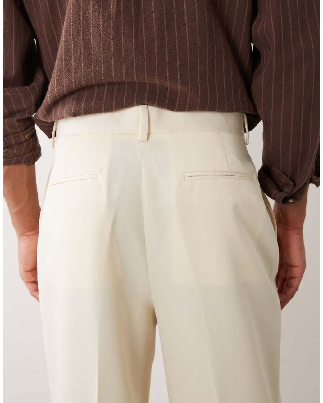 ASOS Natural Tailored Pleated Wide Leg Trousers for men