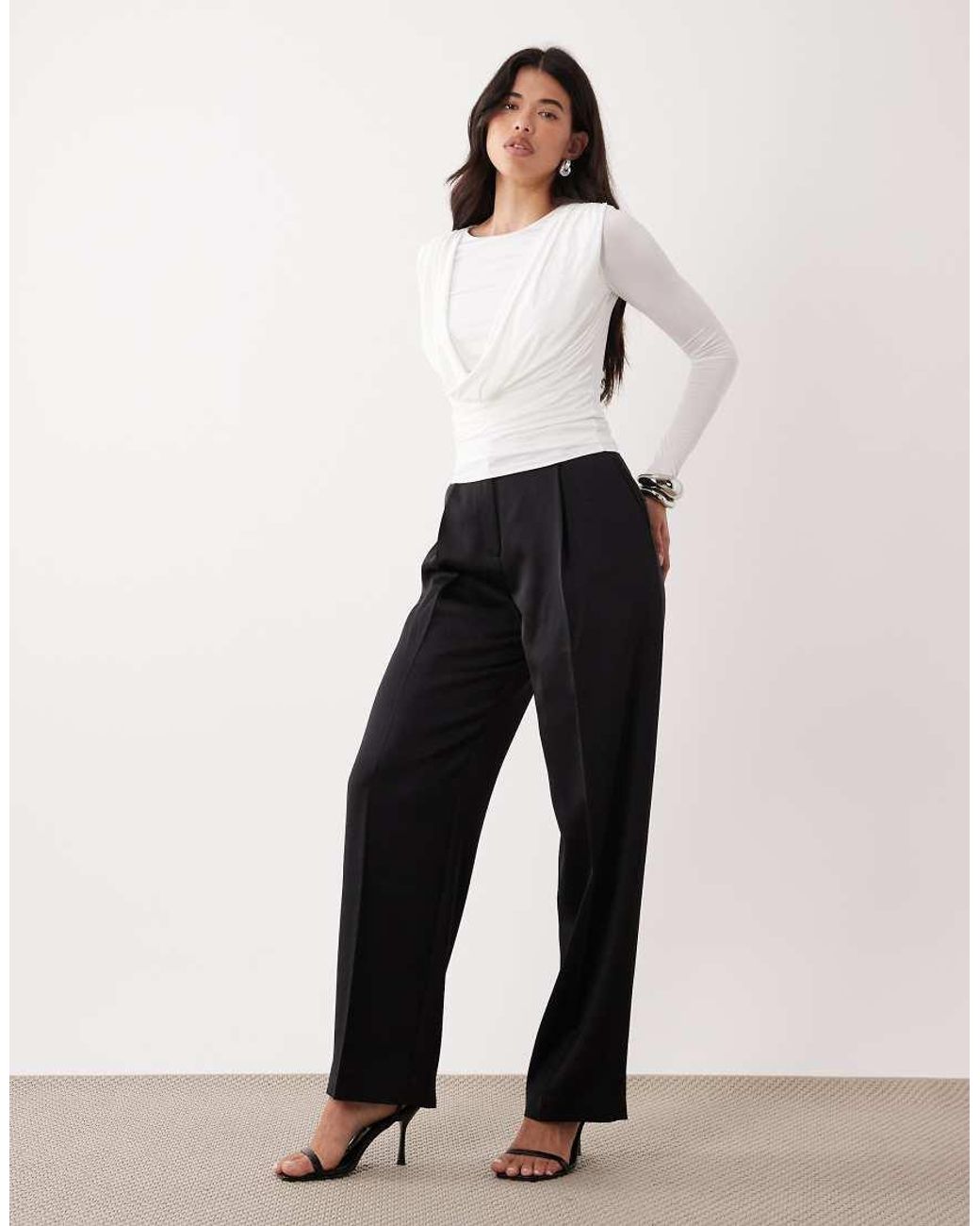 ASOS White Cowl Neck Long Sleeve Top