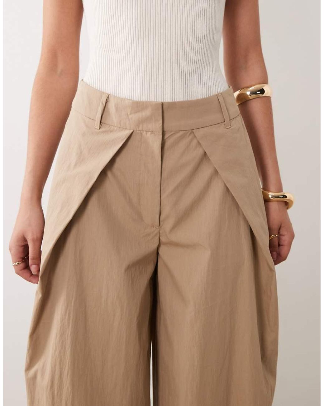 ASOS Natural Tailored Pleat Front Detail Wide Leg Pants