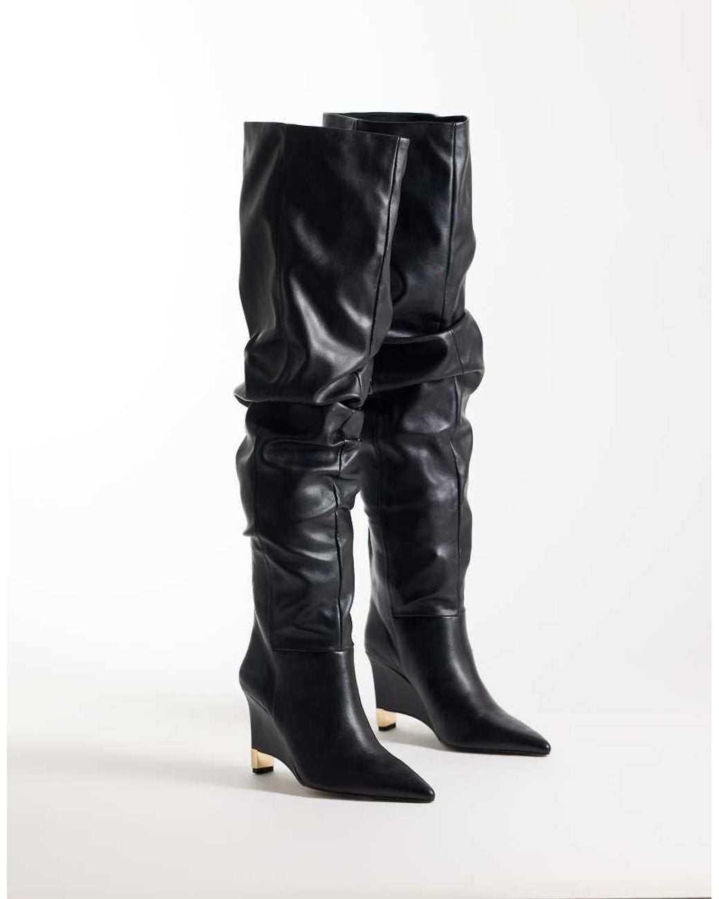 ASOS White Katya Wedge Ruched Over The Knee Boots