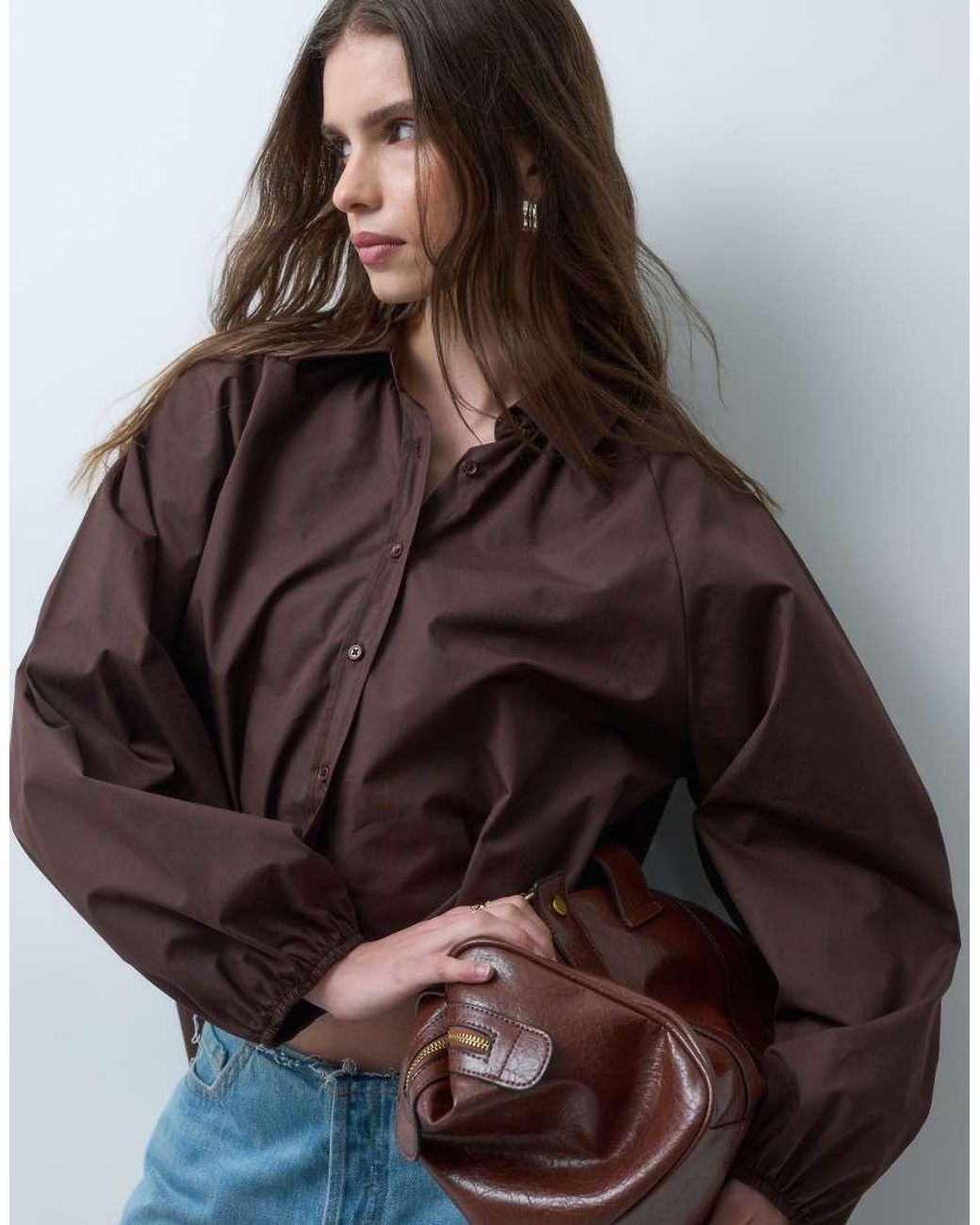 ASOS Blue Oversized High Low Hem Raglan Sleeve Shirt