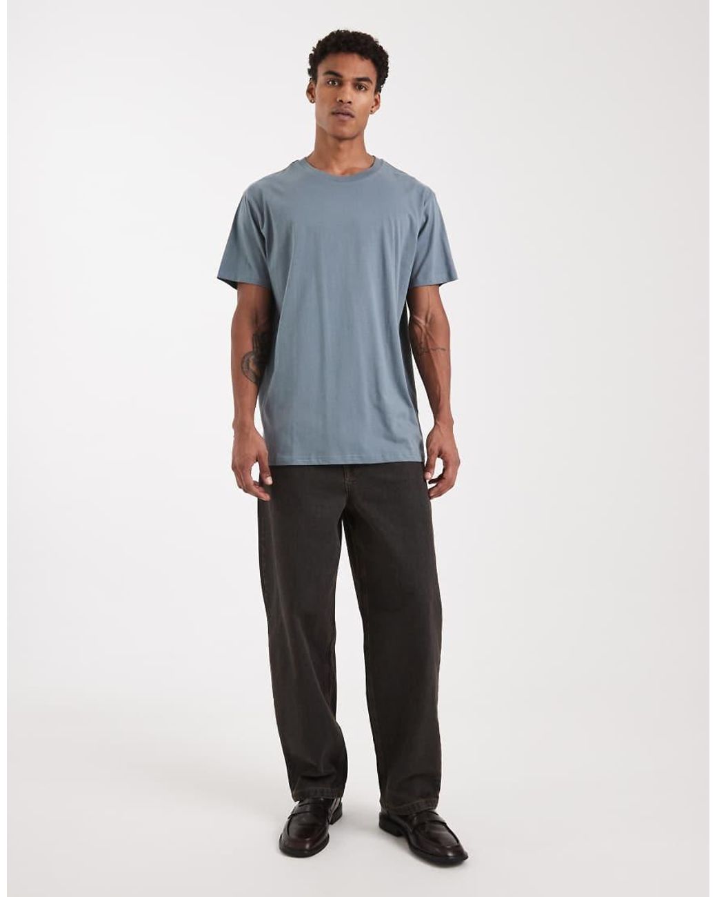 Brave Soul Blue Oversized Crew Neck T-shirt for men