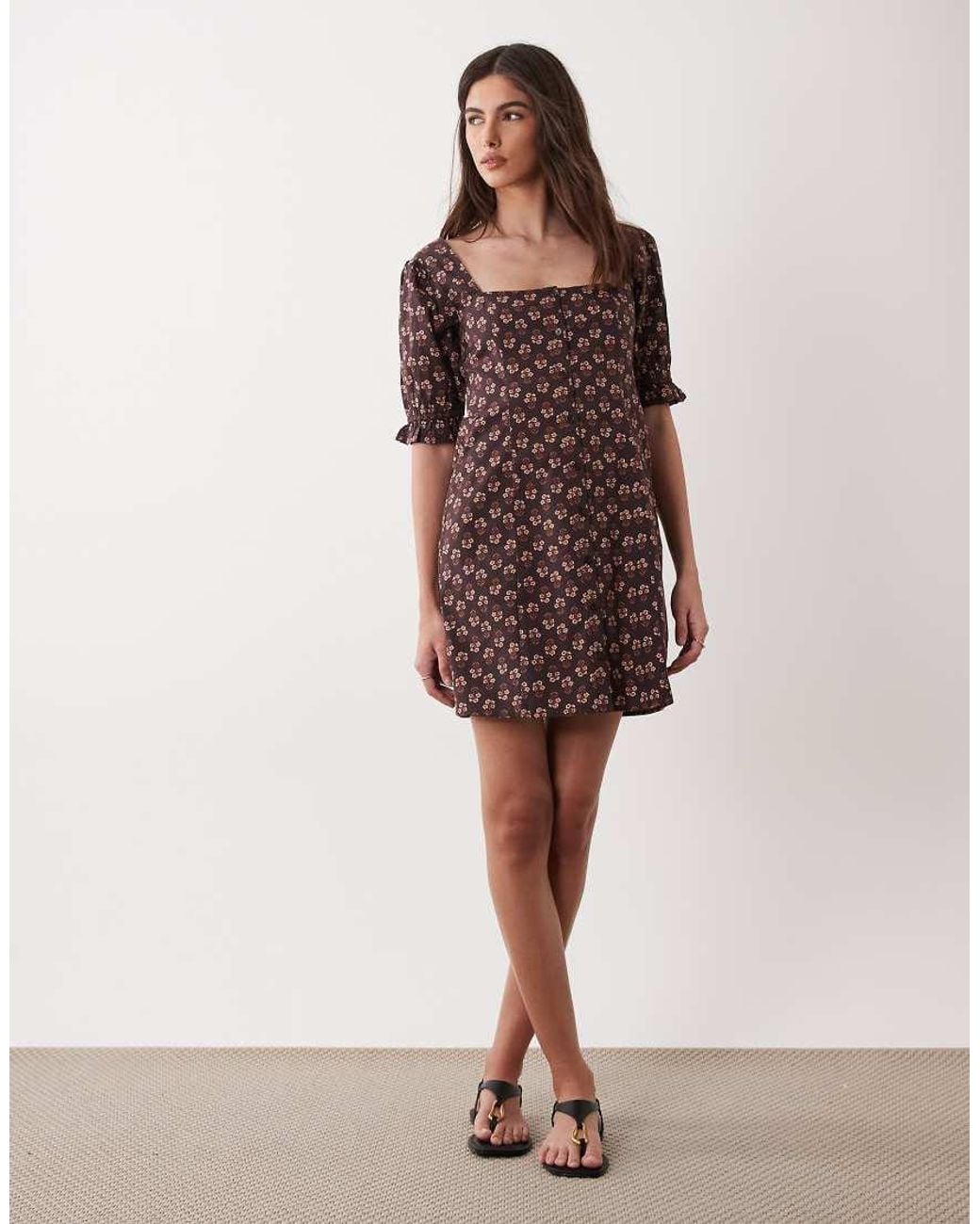 Miss Selfridge Brown Button Front Mini Dress