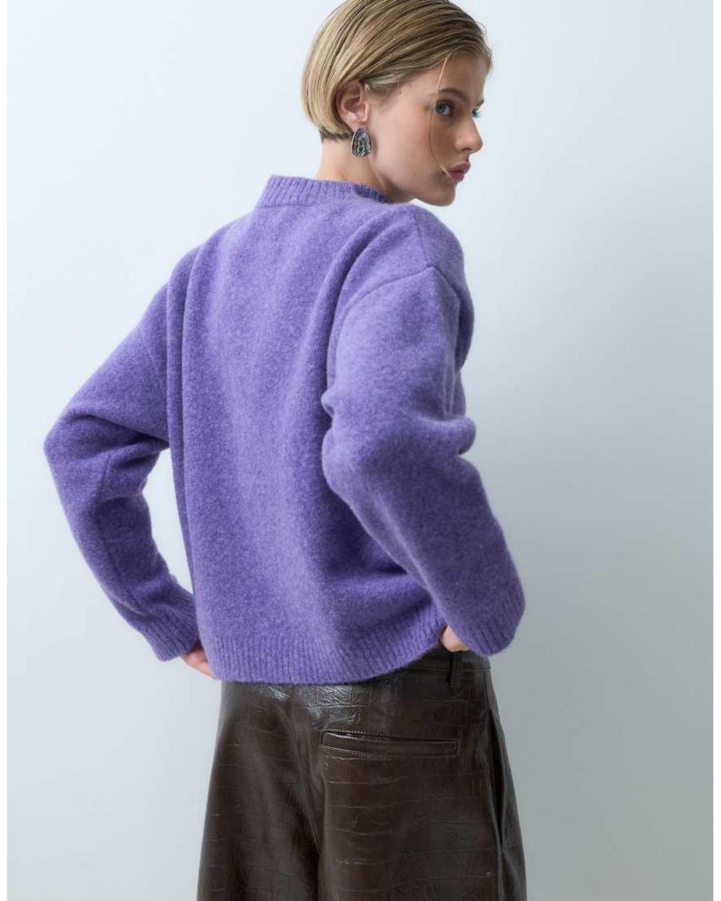 ASOS Purple Knit Crew Neck Sweater With Wool