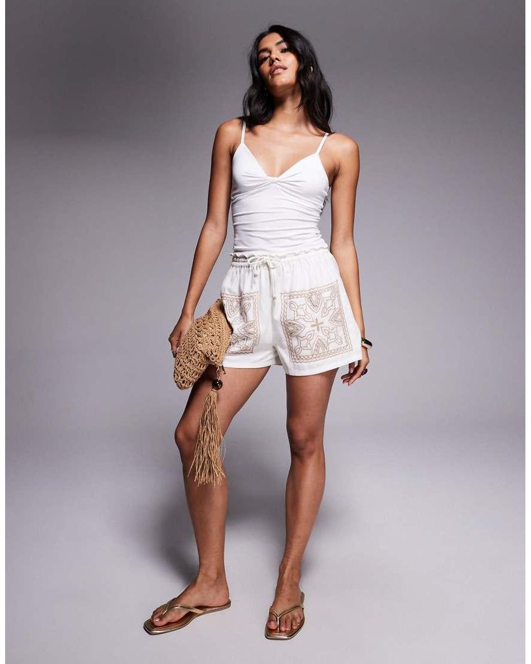 River Island Gray Linen Cutwork Short
