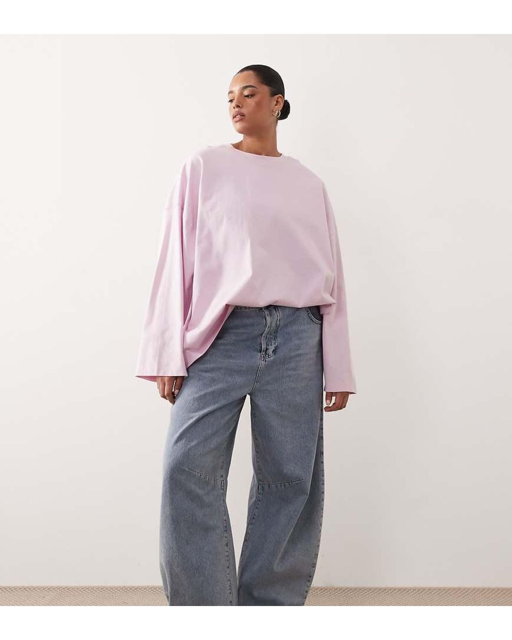 ARRANGE Pink Curve Cotton Oversized Long Sleeve T-shirt