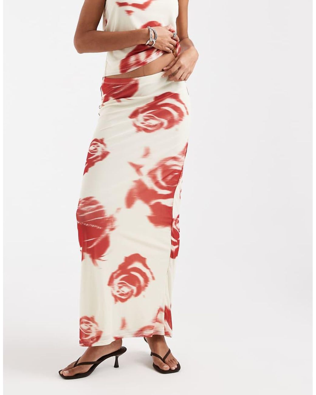 JJXX White Mesh Maxi Skirt With Flower Print
