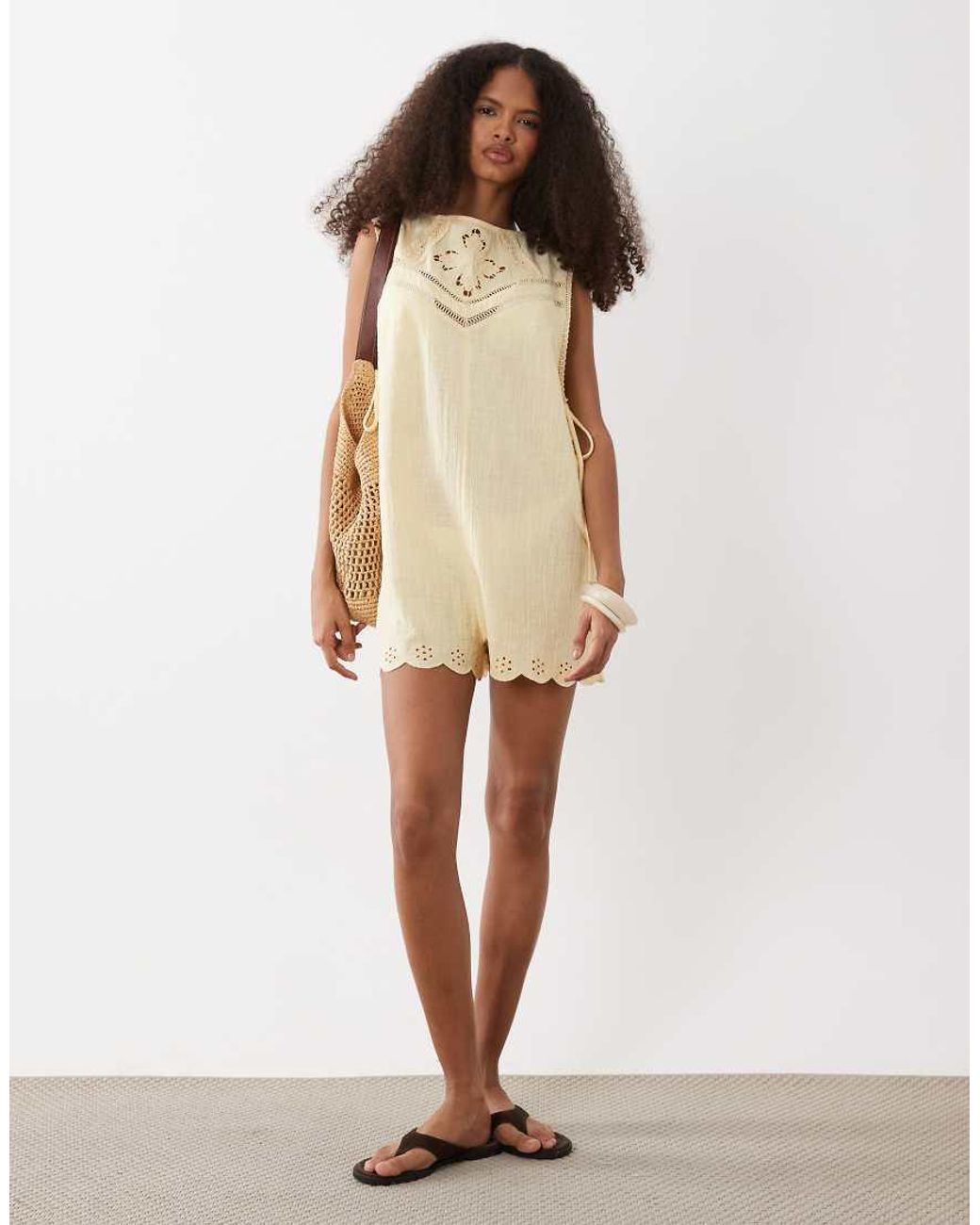 ASOS Natural Bella Beach Embroidered Playsuit