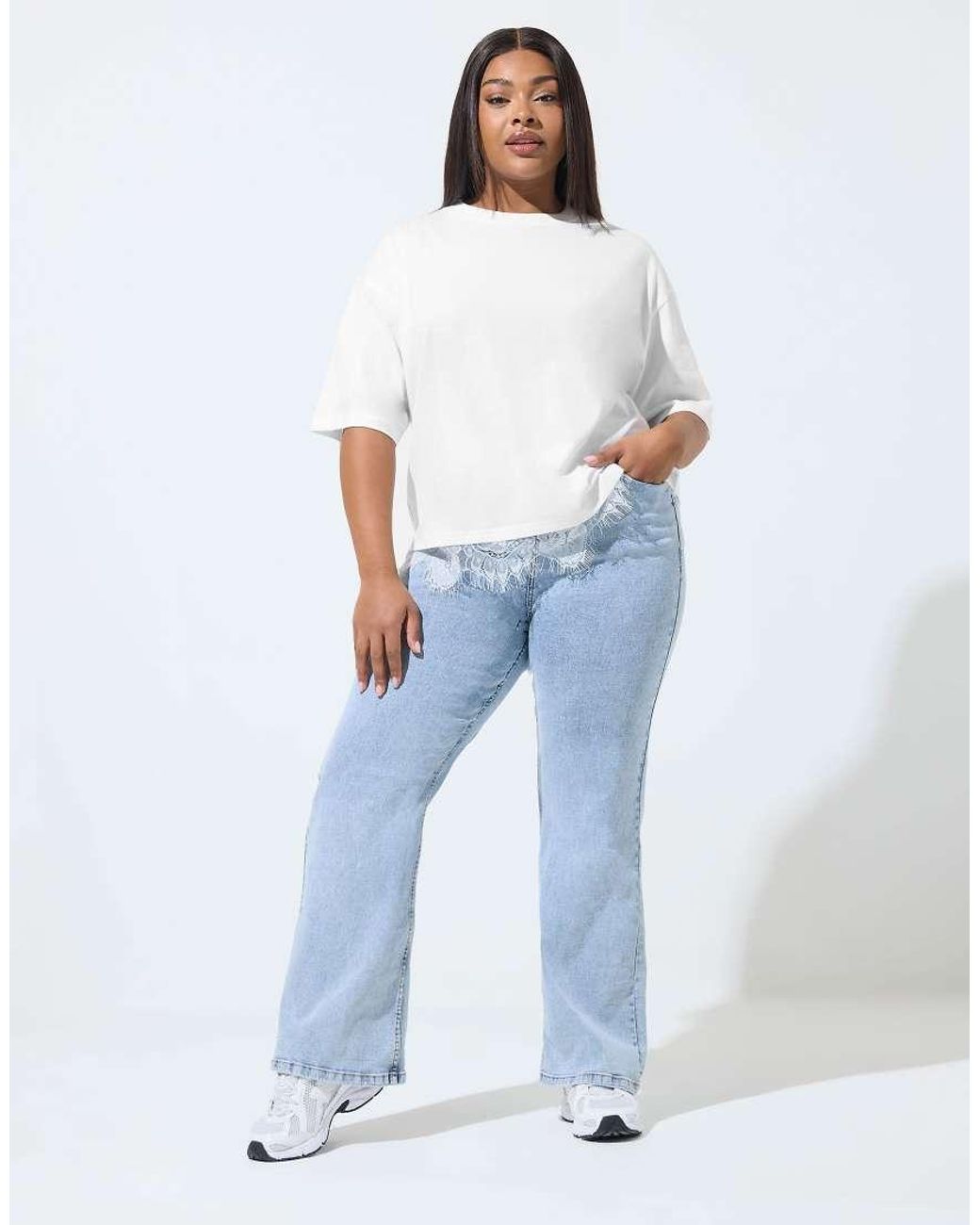 Yours Clothing White Lace Hem T-Shirt