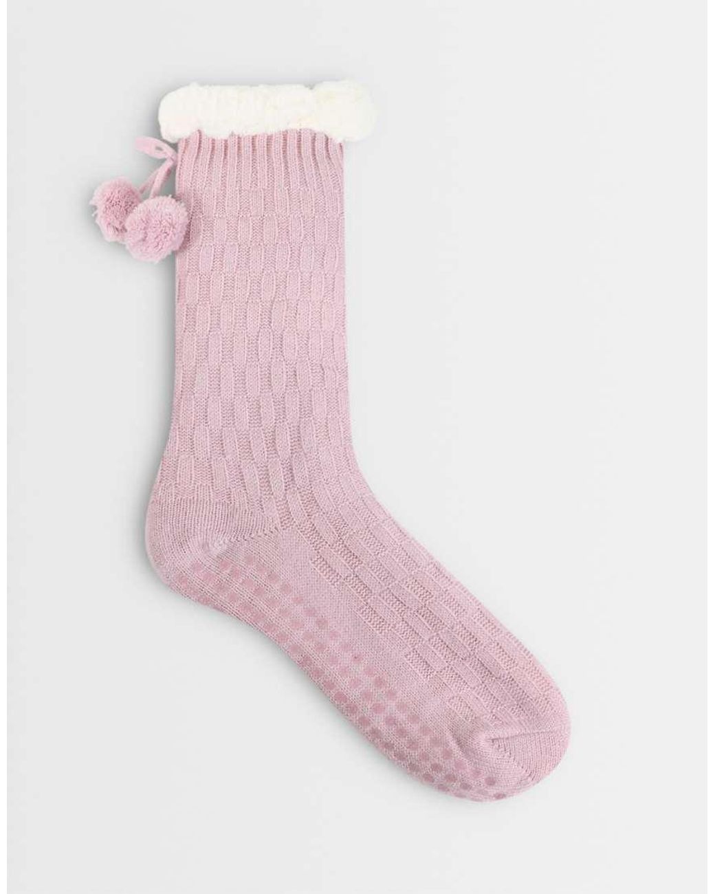 Chelsea Peers Pink Borg Trim Tie Detail Grip Slipper Socks