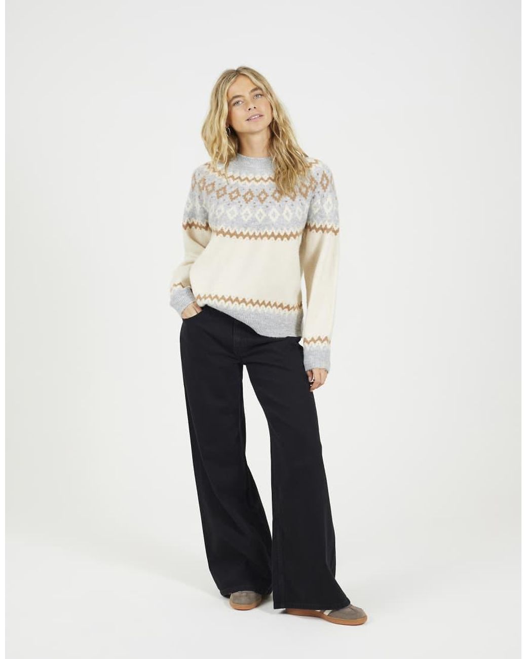 Brave Soul Natural Crew Neck Fairisle Jumper