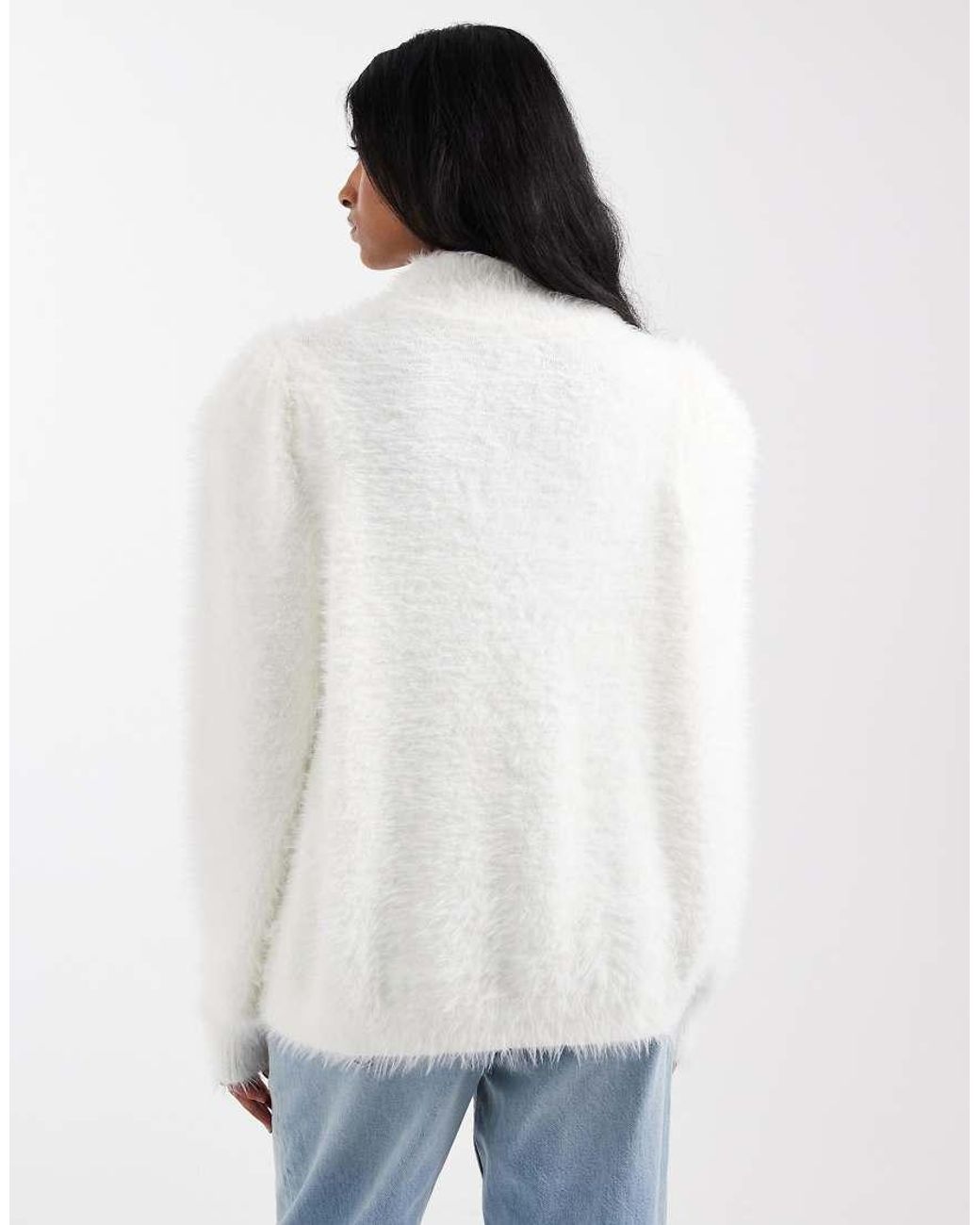 ASOS White Fluffy High Neck Extreme Sleeve Oversized Jumper