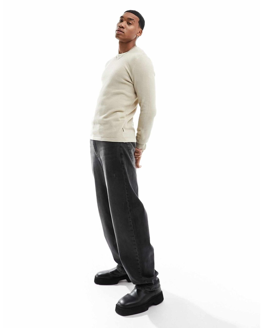 Only & Sons – texturierter strickpullover in White für Herren