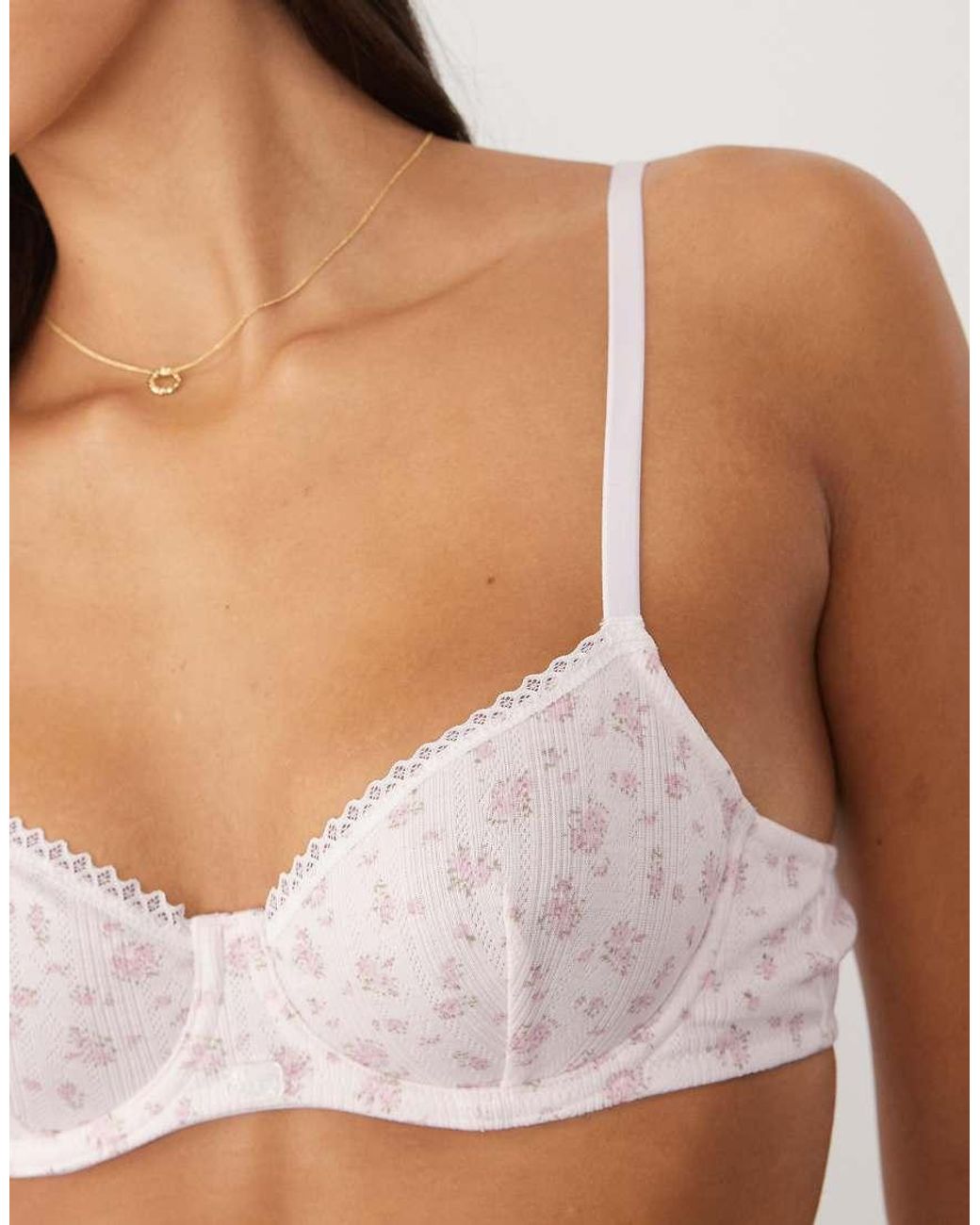 ASOS Brown Faye Pointelle Underwire Bra With Lace Trim