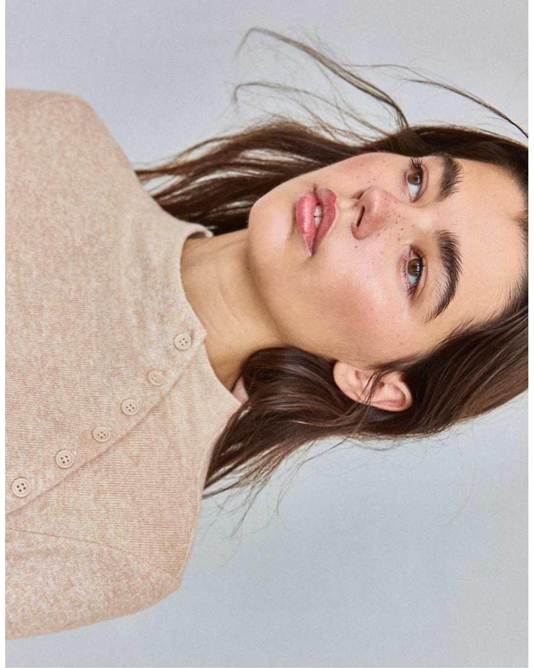 Stradivarius Blue Button Funnel Neck Sweater