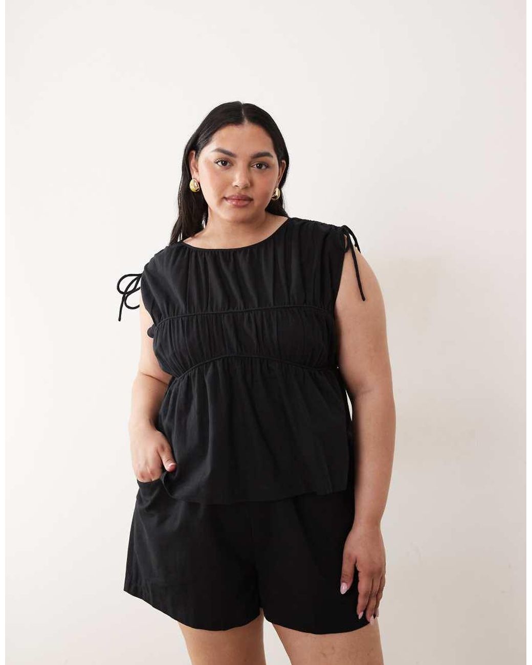 ASOS Black Asos Design Curve Double Layer Playsuit With Tie Detail