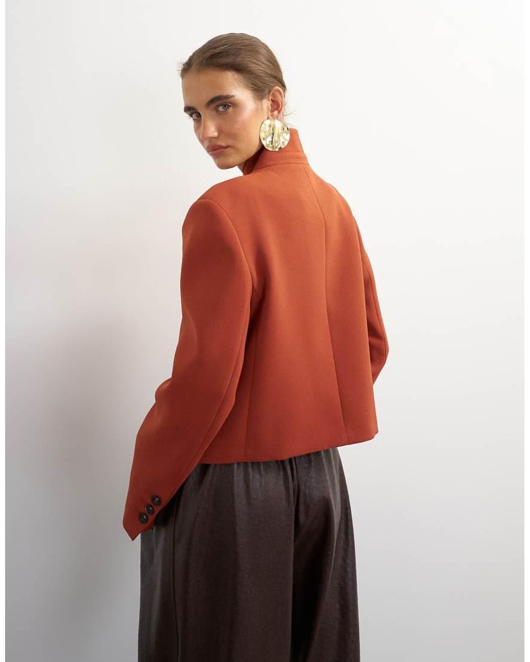 TOPSHOP Red Assymetric Neck Button Detail Blazer