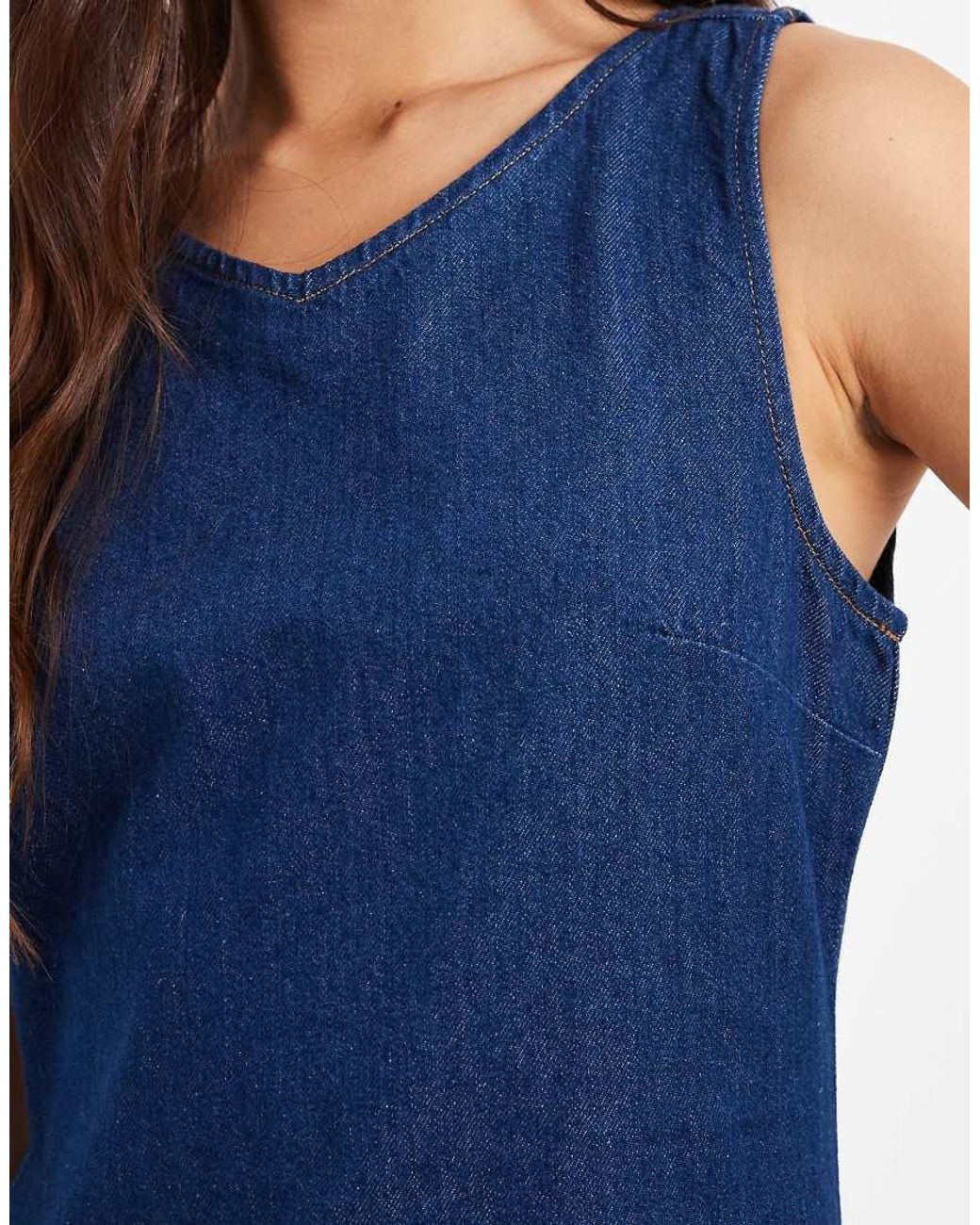 ASOS Blue Denim Mini Dress With High V Neck