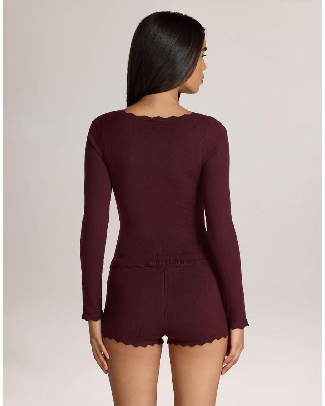 Oh Polly Purple Square Neck Scalloped Edge Long Sleeve Cardigan