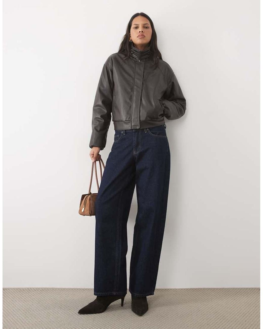 Threadbare Gray Faux Leather Funnel Neck Jacket