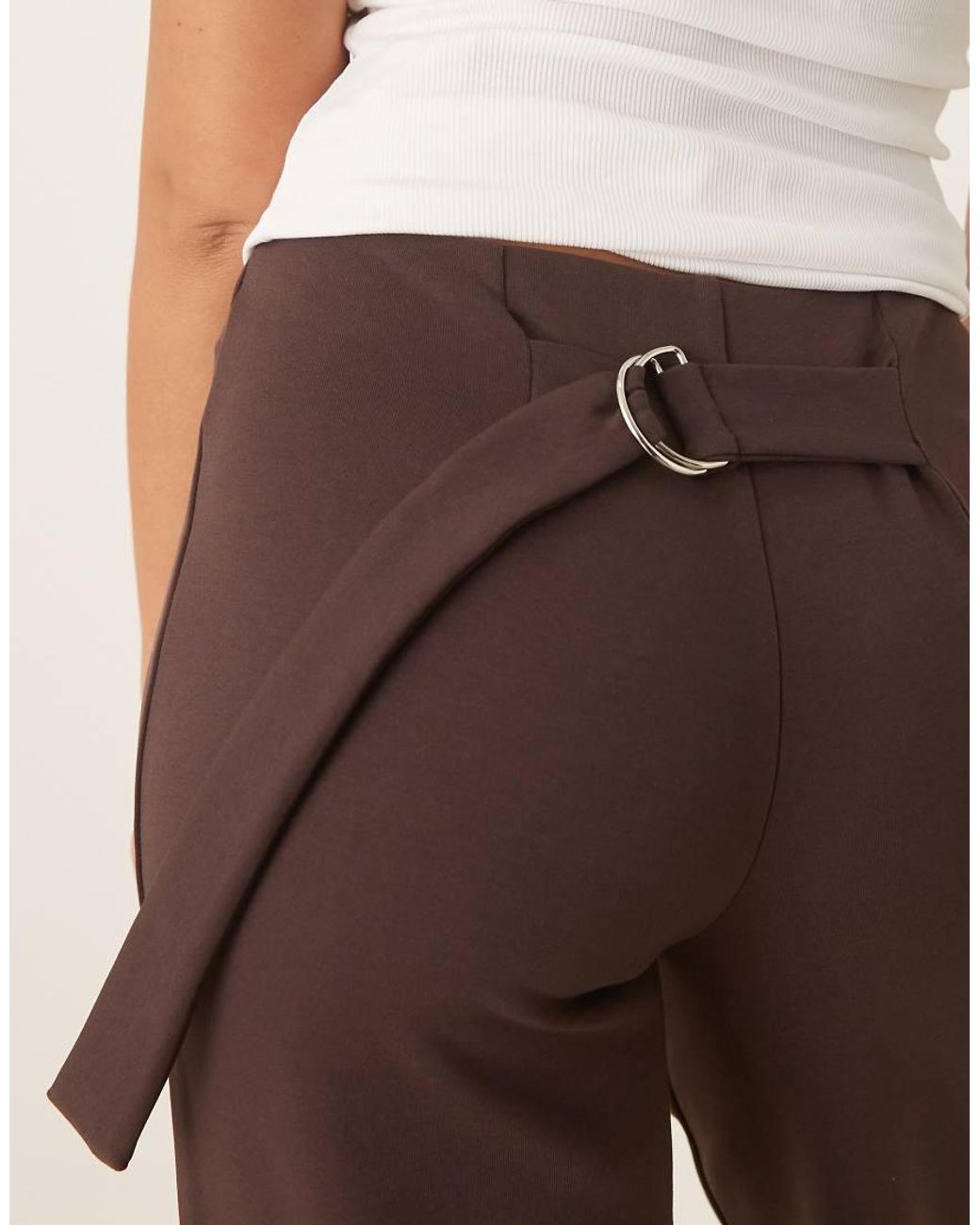 ASOS Natural Interlock Straight Leg Mid Rise Trousers With Cinched Back Detail
