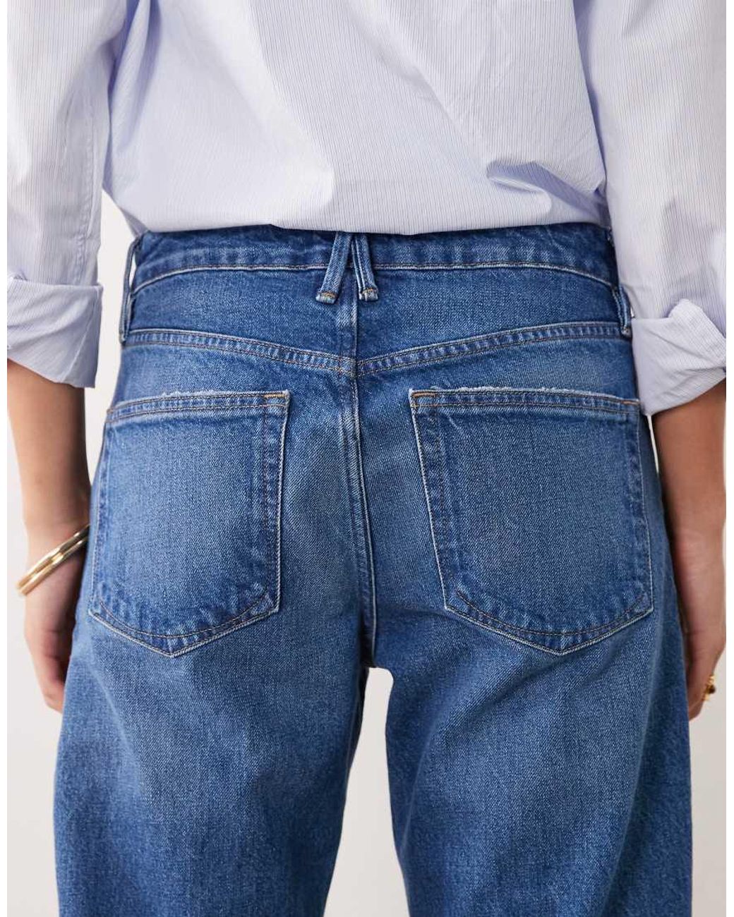 GOOD AMERICAN Blue Good Waist Vintage Straight Leg Ankle Length Jeans