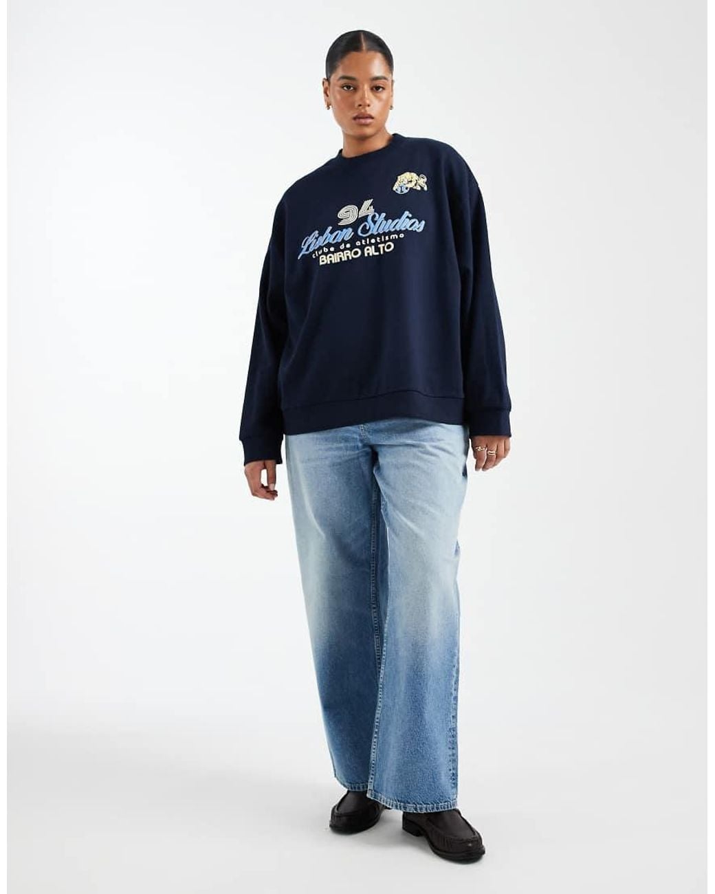 ASOS Blue Asos Design Curve Oversized Sweatshirt With Lisbon Studios Athletic Graphic
