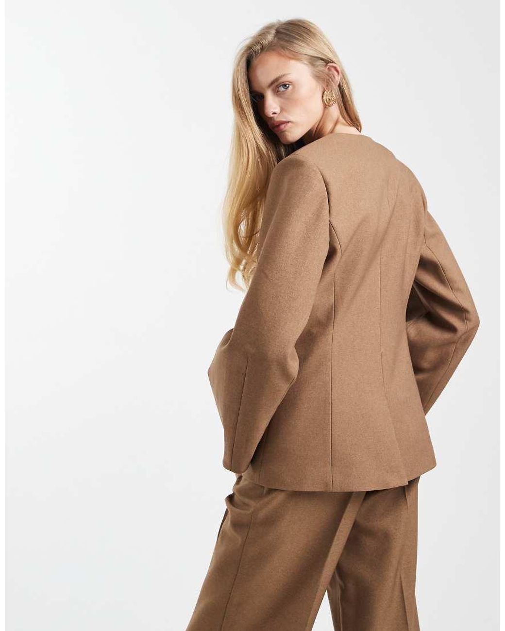 4th & Reckless Natural Tailored Collarless Cinched Waist Cocoon Sleeve Blazer