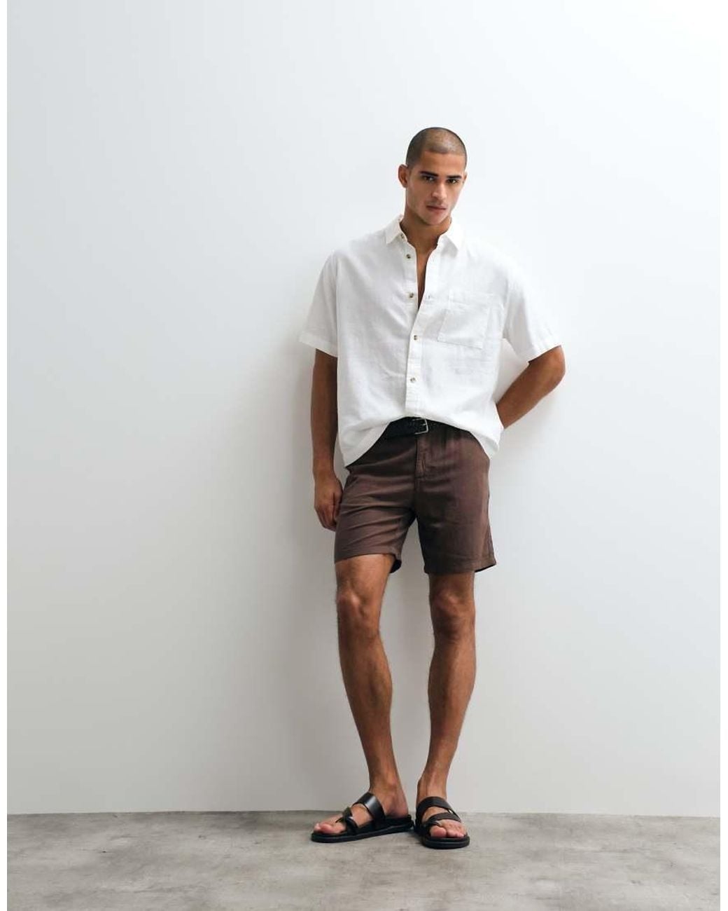 ASOS Brown Slim Linen Blend Shorts for men