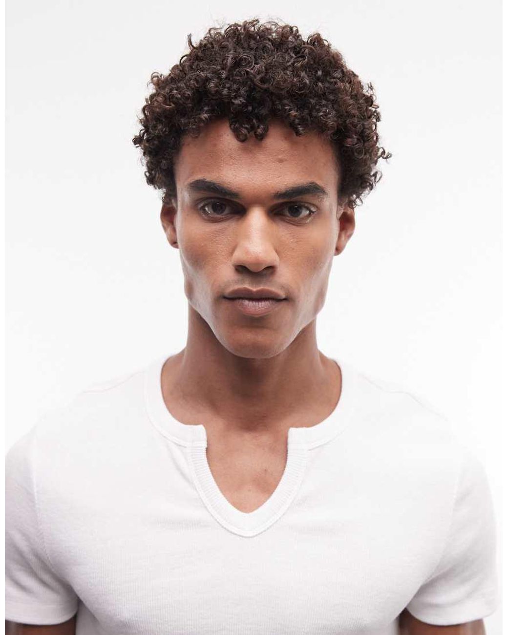 Collusion White Notch Neck Short Sleeve Tshirt for men
