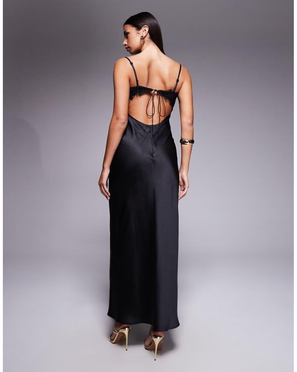 ASOS Blue Lace Bust Cup Satin Maxi Dress With Cut Out Back