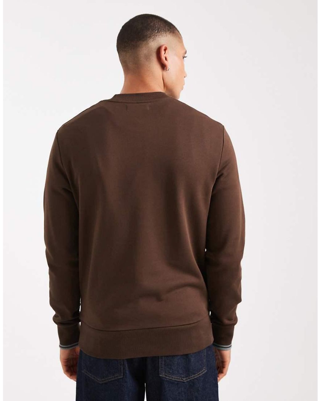 Fred Perry Brown Tipped Crew Neck Sweatshirt for men