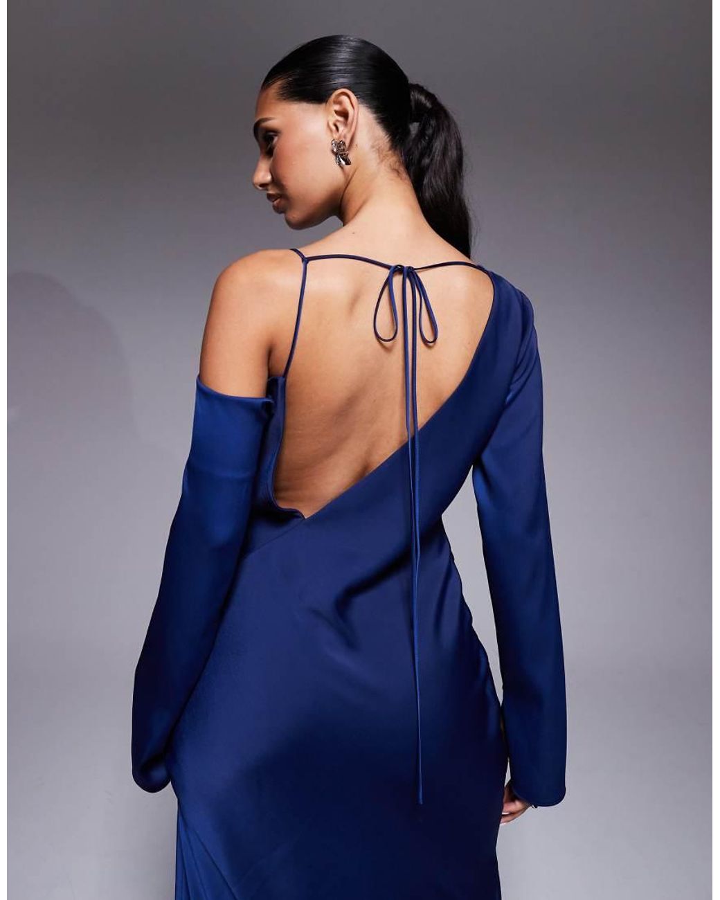 ASOS Blue Asymmetric Neckline Tie Back Midi Dress