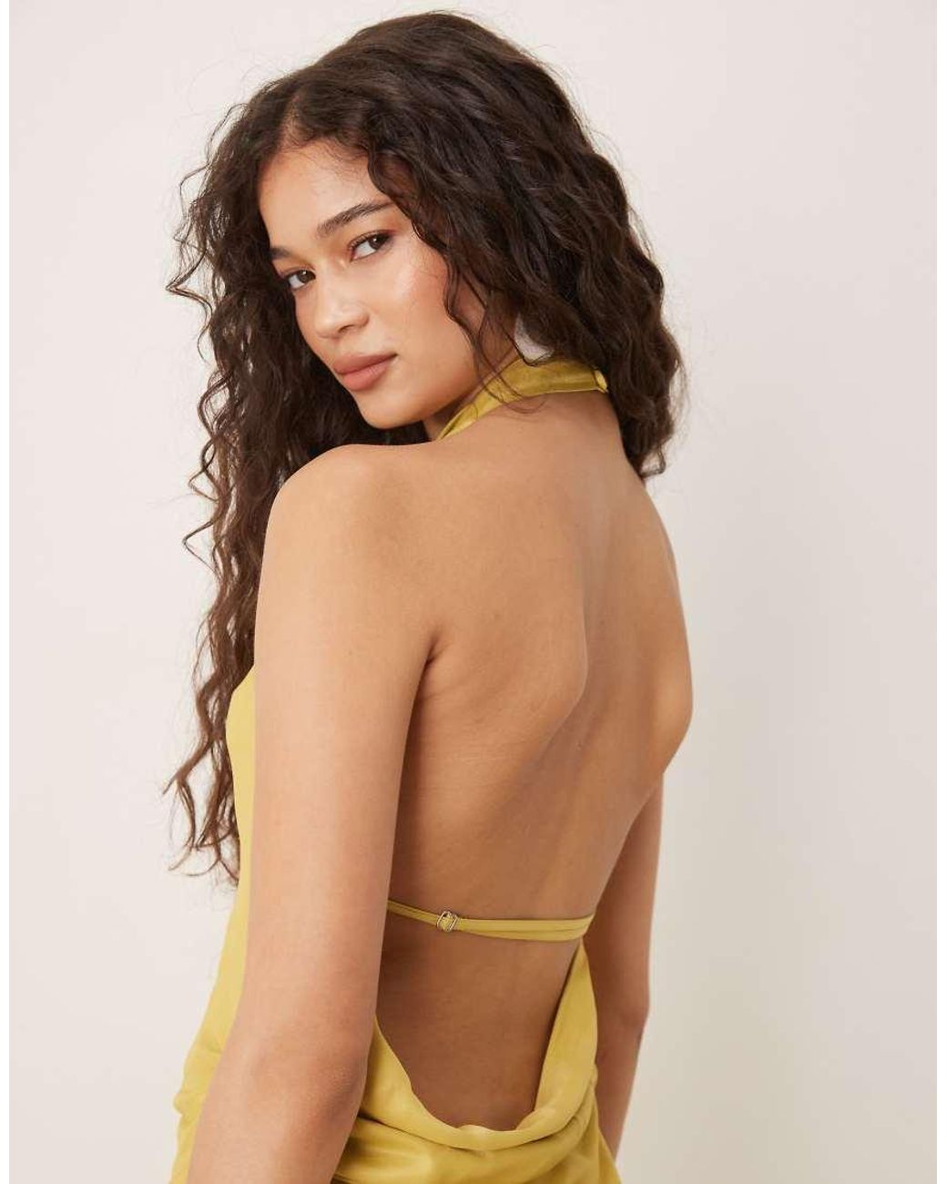 ASOS Cowl Neck Backless Satin Mini Dress in Yellow