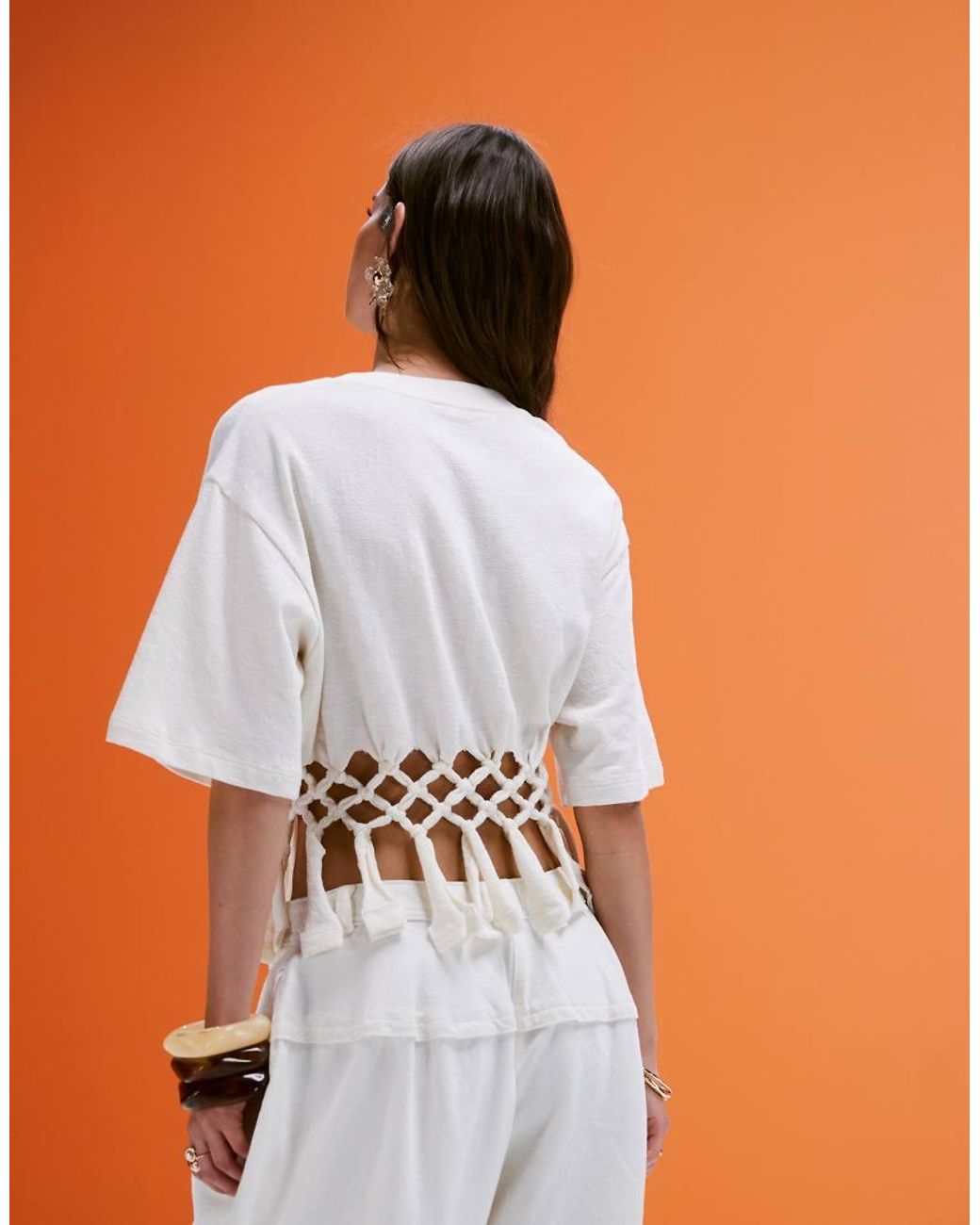 ASOS Blue Boxy T-shirt With Macrame Hem