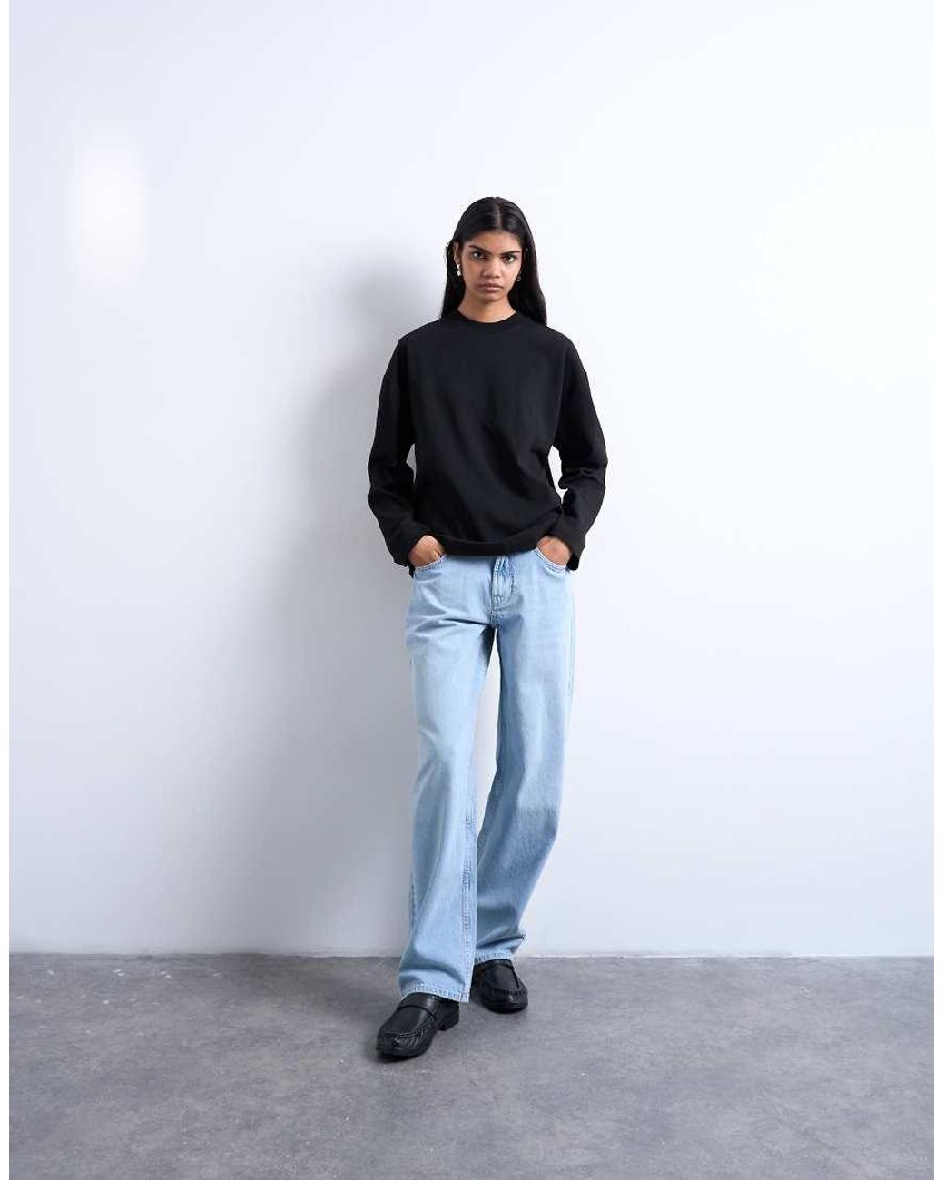 TOPSHOP Black Premium Interlock Long Sleeve Skater Tee