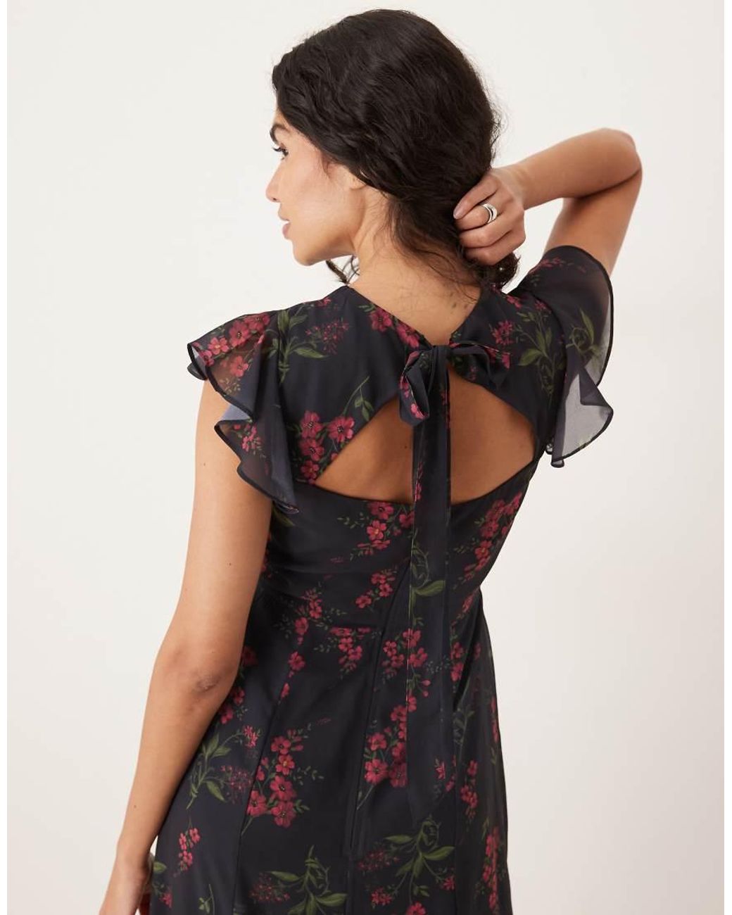 ANAYA Black Floral Flutter Sleeve Maxi Dress