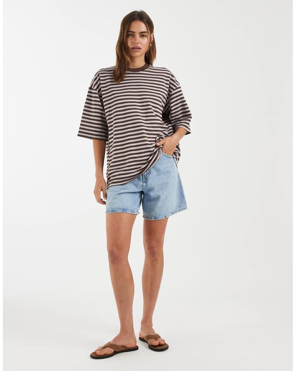BRONZE SNAKE Brown Lesley Stripe Crew Tee